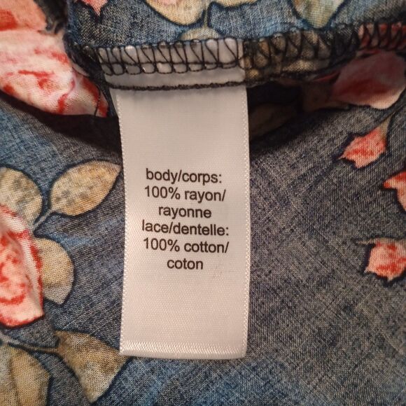 Maurice's Plussize Ruffle Front Kimono. Navy Floral Crochet Trim Boho Sz 1 16-18 - Picture 3 of 7